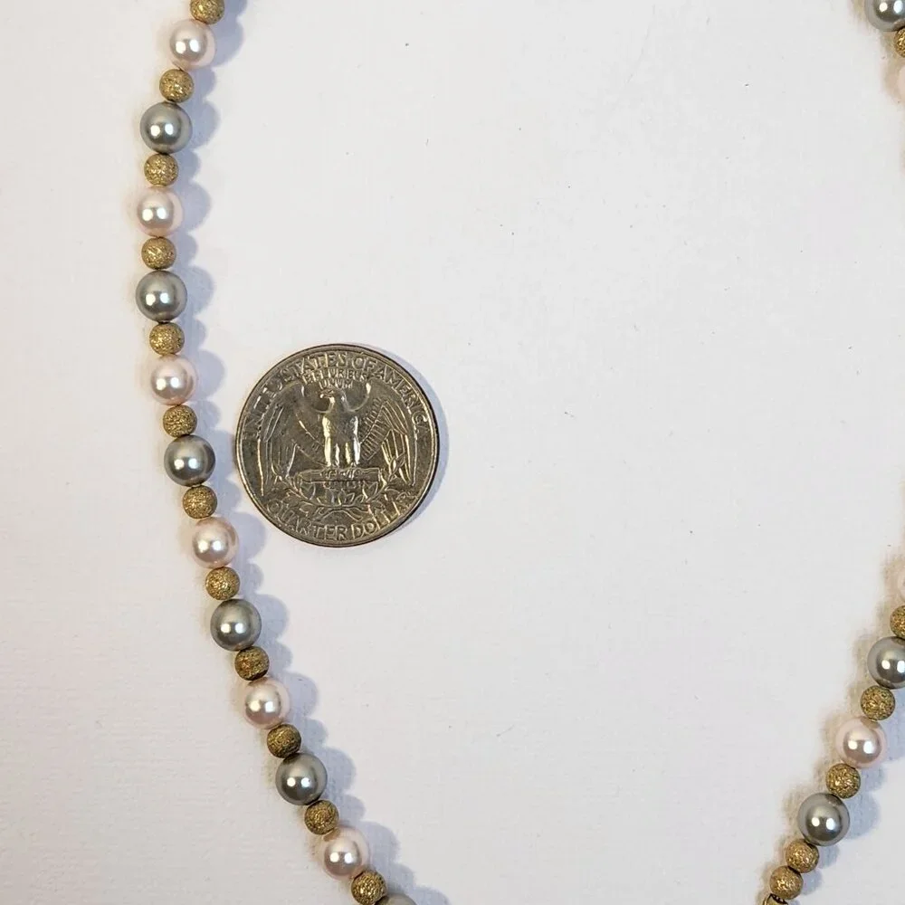 VTG 925 Multicolor Freshwater Pearl Necklace Silver Gold Stardust Beads 18" - Picture 7 of 9